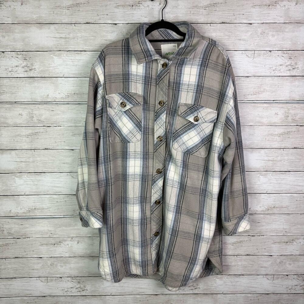 Aerie Oversized Plaid Flannel Long Shacket Size XL